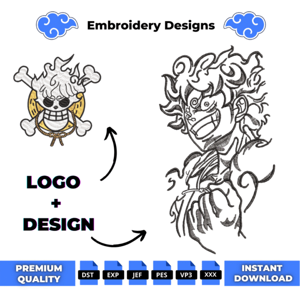 Luffy Gear 5 and Logo Embroidery Design