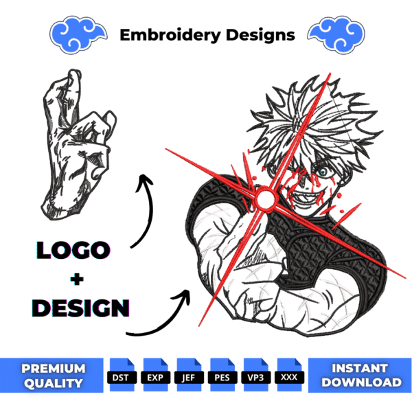 Gojo Attack and Logo Embroidery Design