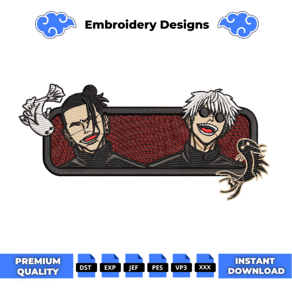Gojo and Geto Embroidery Design