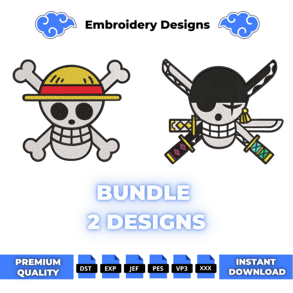 Bundle Luffy and Zoro Logo Embroidery Design