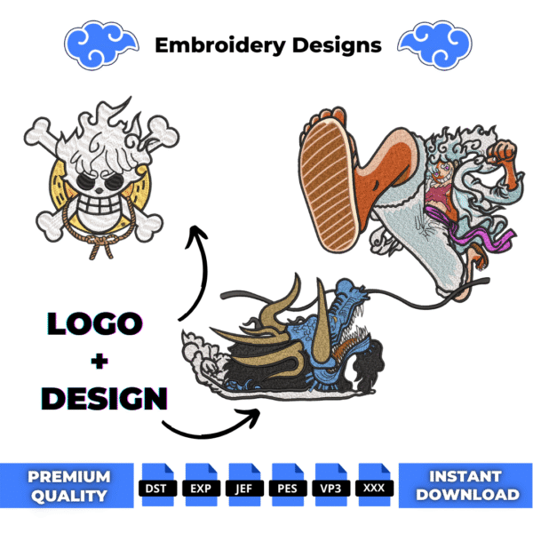 Luffy Gear 5 VS Kaido and Logo Embroidery Design